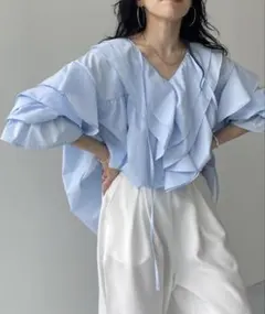 付け襟風ビッグカラーフリルブラウスチュニック