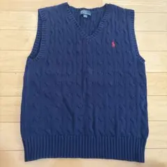ポロラルフローレン ケーブルニットベスト ネイビー 赤ポニー 刺繍ロゴ