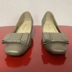 RIZ グレー リボン付きヒール 約5cm