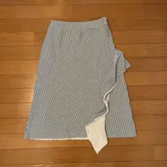 ストライプ　プリーツデザイン　膝下スカート　ZARA ジャージー生地