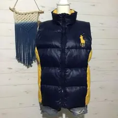 ★ラルフローレン★Y2K お兄 ビッグポニー ネイビー ダウンベスト 短丈 光沢