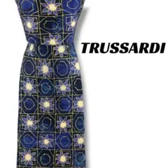 【8277】美品！トラサルディ　ネクタイ　ネイビー系　花柄