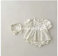 【80】ヘアバンド付き半袖ロンパース＊女の子＊ベビー服＊レース