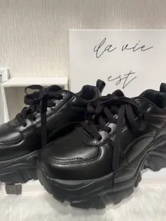 ブラック 厚底スニーカー 合成皮革