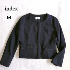 【美品】インデックス　ツイードノーカラージャケット　濃紺　綺麗め　入学卒業式