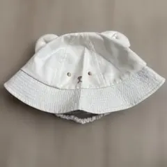 クマ耳付きホワイトベビー帽子 46cm