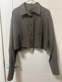 kastane クロップドチェックシャツ