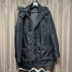 COMME CA ISM メンズブラックジャケット フェイクファー付きフード