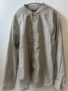 nano universe ストライプ 長袖　バンドカラーシャツ