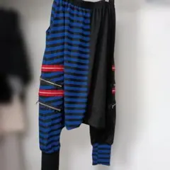 青と黒のストライプ サルエルパンツ