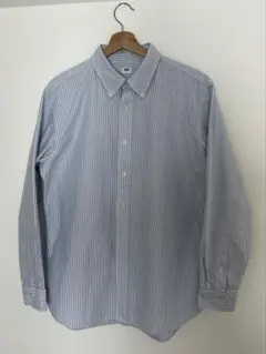 UNIQLO コットンシャツ ボタンダウン 青白ストライプ L
