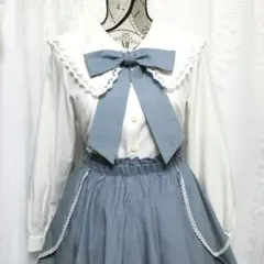 axes femme アクシーズ スカート ブラウス セット ブルー リボン