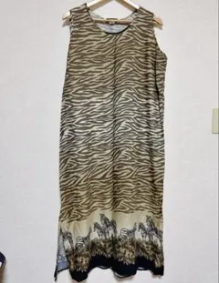しまうま柄 ゼブラ ワンピース 2X USA古着 ヴィンテージ 薄め