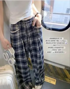 SHEIN スリムチェックワイドレッグパンツのサムネイル