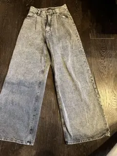 ヘザー　グレー ワイドレッグデニム S