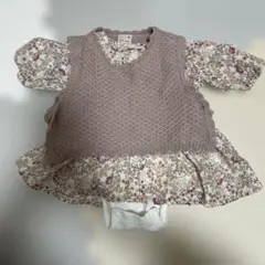 プティマイン 70 ロンパース 花 ベスト付き