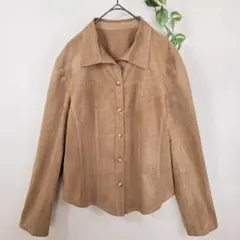 Leilian 長袖シャツ M オープンカラー フェイクレザー スエード調 薄地
