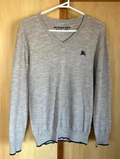 バーバリーブラックレーベル Vネック セーター（2）M 薄灰 ウール100%