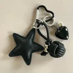 じゃらじゃらキーホルダー バッグチャーム カラビナ 星 黒 モノトーン 007