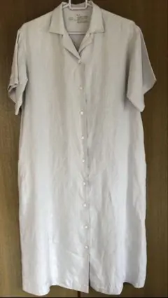 無印良品　フレンチリネン洗いざらし五分袖開襟ワンピース