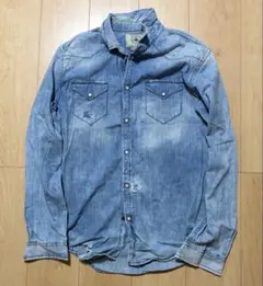 ザラ ZARA デニムシャツ ダメージ加工 L 長袖 42