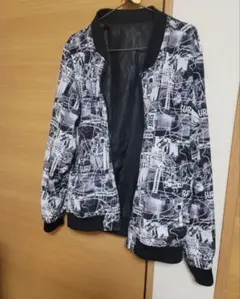 ジャケット リバーシブル 総柄 黒 派手 ジップアップ Lサイズ