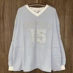 新品タグ付き　メゾピアノ　レースナンバリング　長袖Tシャツ　サックス　140cm