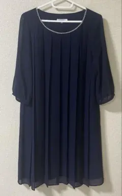 NATURAL BEAUTY BASIC七分袖シフォンワンピース ネイビー　M