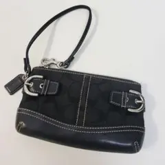 COACH コーチ ポーチ リストレット シグネチャー キャンバス レザー 黒
