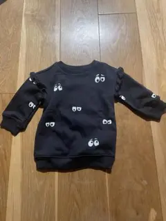 ⭐︎値下げ⭐︎黒目プリントフリル付きトレーナー 80cm