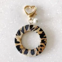 ヒョウ柄 キーリング キーホルダー ストラップ ハンドメイド バッグチャーム