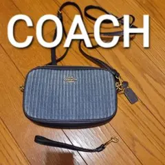 COACH ダブルジップ ミニショルダー バッグ ブルー レディース ポーチ