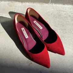 【美品】DIANA ローヒールパンプス 22.5cm レッド スエード調