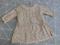 プティマイン 花柄ワンピースニットベストセット90