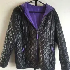 黒 キルティングジャケット フード付き リバーシブル 紫