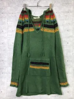 90's フォークロア古着 ネイティブ ハート柄 フード付きニット ワンピース