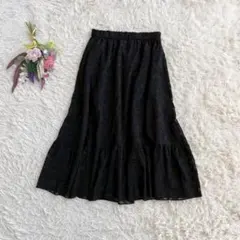 『GU』ジーユー　シアーフレアスカート　ロング　ティアード　ジャガード　裏地　M