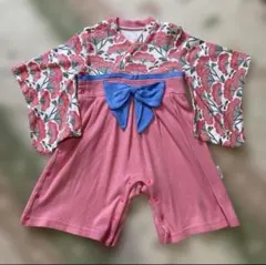 花柄リボン付きベビー袴　ピンク　80cm