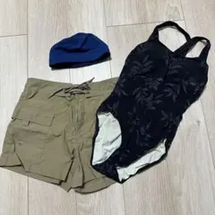 レディース ワンピース水着 ショートパンツ キャップ セット Lサイズ