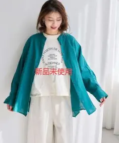 リネン バンドカラーシャツ