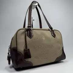 美品✨ PRADA プラダ ロゴ ジャガード キャンバス レザー 南京錠