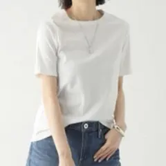 スピックアンドスパン　コンパクトコットンフライスTシャツ　白のサムネイル