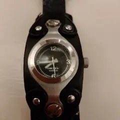 DIESEL アナログ ブラックレザー腕時計