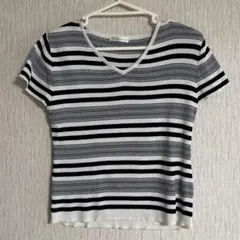 Nouvelle et Chic ボーダー柄 Vネック 半袖カットソー