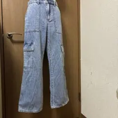 GUワイドレッグ デニムカーゴパンツ