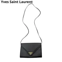 【美品】イヴサンローラン ショルダーバッグ YSLプレート レザー 黒 1Q35