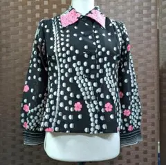 SALE【総柄　長袖シャツ】ブラック系　サイズタグなし