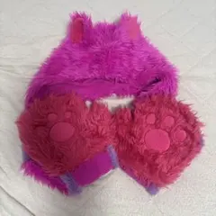 ディズニー　ファンキャップ　チェシャ猫　ピンク マフラー
