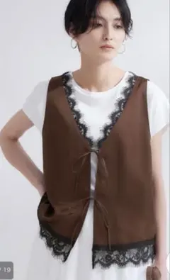 新品OPAQUE.CLIP サテンレース ベスト風ブラウス