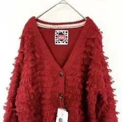 [ROPE PICNIC×Disneyコラボ]ループフリル赤ニットカーディガンM